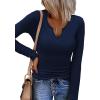 Zeagoo Womens Long Sleeve Shirts V-Neck Rib Knit Slim Fit Tops Casual Stretch Basic Tee Going Out Top Fall Fashion 2025(Navy Blue)