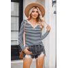 Zeagoo Womens Long Sleeve Shirts V-Neck Rib Knit Slim Fit Tops Casual Stretch Basic Tee Going Out Top Fall Fashion 2025(Navy White Stripe)