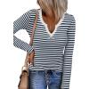 Zeagoo Womens Long Sleeve Shirts V-Neck Rib Knit Slim Fit Tops Casual Stretch Basic Tee Going Out Top Fall Fashion 2025(Navy White Stripe)
