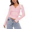 Zeagoo Womens Long Sleeve Shirts V-Neck Rib Knit Slim Fit Tops Casual Stretch Basic Tee Going Out Top Fall Fashion 2025(Pink)