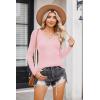 Zeagoo Womens Long Sleeve Shirts V-Neck Rib Knit Slim Fit Tops Casual Stretch Basic Tee Going Out Top Fall Fashion 2025(Pink)