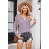 Zeagoo Womens Long Sleeve Shirts V-Neck Rib Knit Slim Fit Tops Casual Stretch Basic Tee Going Out Top Fall Fashion 2025(Purple)