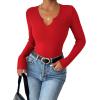 Zeagoo Womens Long Sleeve Shirts V-Neck Rib Knit Slim Fit Tops Casual Stretch Basic Tee Going Out Top Fall Fashion 2025(Red)