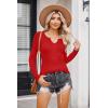 Zeagoo Womens Long Sleeve Shirts V-Neck Rib Knit Slim Fit Tops Casual Stretch Basic Tee Going Out Top Fall Fashion 2025(Red)