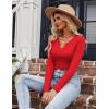 Zeagoo Womens Long Sleeve Shirts V-Neck Rib Knit Slim Fit Tops Casual Stretch Basic Tee Going Out Top Fall Fashion 2025(Red)