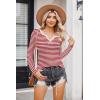 Zeagoo Womens Long Sleeve Shirts V-Neck Rib Knit Slim Fit Tops Casual Stretch Basic Tee Going Out Top Fall Fashion 2025(Red White Stripe)