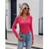 Zeagoo Womens Long Sleeve Shirts V-Neck Rib Knit Slim Fit Tops Casual Stretch Basic Tee Going Out Top Fall Fashion 2025(Rose Red)