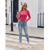 Zeagoo Womens Long Sleeve Shirts V-Neck Rib Knit Slim Fit Tops Casual Stretch Basic Tee Going Out Top Fall Fashion 2025(Rose Red)