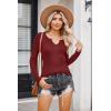 Zeagoo Womens Long Sleeve Shirts V-Neck Rib Knit Slim Fit Tops Casual Stretch Basic Tee Going Out Top Fall Fashion 2025(Wine Red)
