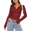 Zeagoo Womens Long Sleeve Shirts V-Neck Rib Knit Slim Fit Tops Casual Stretch Basic Tee Going Out Top Fall Fashion 2025(Wine Red)