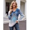 Zeagoo Womens Long Sleeve T Shirts V Neck Soft Basic Tee Loose Fit Casual Tops Winter Clothing(Boho Blue)