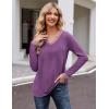 Zeagoo Womens Long Sleeve T Shirts V Neck Soft Basic Tee Loose Fit Casual Tops Winter Clothing(Purple)
