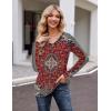 Zeagoo Womens Long Sleeve T Shirts V Neck Soft Basic Tee Loose Fit Casual Tops Winter Clothing(Red Pattern Mz870)