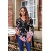Zeagoo Women’s Puff Long Sleeve Shirts Pleated V Neck Fall Tunic Tops Blouse Dressy Casual Summer T-Shirts(Black Pink Floral)