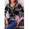 Zeagoo Women’s Puff Long Sleeve Shirts Pleated V Neck Fall Tunic Tops Blouse Dressy Casual Summer T-Shirts(Black Pink Floral)