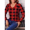 Zeagoo Women’s Puff Long Sleeve Shirts Pleated V Neck Fall Tunic Tops Blouse Dressy Casual Summer T-Shirts(Black Red Plaid)