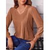 Zeagoo Women’s Puff Long Sleeve Shirts Pleated V Neck Fall Tunic Tops Blouse Dressy Casual Summer T-Shirts(Caramel)
