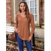 Zeagoo Women’s Puff Long Sleeve Shirts Pleated V Neck Fall Tunic Tops Blouse Dressy Casual Summer T-Shirts(Caramel)