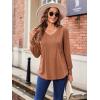 Zeagoo Women’s Puff Long Sleeve Shirts Pleated V Neck Fall Tunic Tops Blouse Dressy Casual Summer T-Shirts(Caramel)