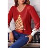 Zeagoo Women’s Puff Long Sleeve Shirts Pleated V Neck Fall Tunic Tops Blouse Dressy Casual Summer T-Shirts(Christmas Red)