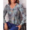 Zeagoo Women’s Puff Long Sleeve Shirts Pleated V Neck Fall Tunic Tops Blouse Dressy Casual Summer T-Shirts(Floral Blue Purple)