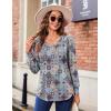 Zeagoo Women’s Puff Long Sleeve Shirts Pleated V Neck Fall Tunic Tops Blouse Dressy Casual Summer T-Shirts(Floral Blue Purple)