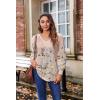Zeagoo Women’s Puff Long Sleeve Shirts Pleated V Neck Fall Tunic Tops Blouse Dressy Casual Summer T-Shirts(Floral Champagne)