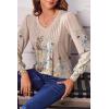 Zeagoo Women’s Puff Long Sleeve Shirts Pleated V Neck Fall Tunic Tops Blouse Dressy Casual Summer T-Shirts(Floral Champagne)