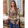 Zeagoo Women’s Puff Long Sleeve Shirts Pleated V Neck Fall Tunic Tops Blouse Dressy Casual Summer T-Shirts(Floral Khaki)