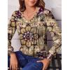 Zeagoo Women’s Puff Long Sleeve Shirts Pleated V Neck Fall Tunic Tops Blouse Dressy Casual Summer T-Shirts(Floral Khaki)