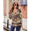 Zeagoo Women’s Puff Long Sleeve Shirts Pleated V Neck Fall Tunic Tops Blouse Dressy Casual Summer T-Shirts(Floral Khaki)