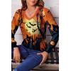 Zeagoo Women’s Puff Long Sleeve Shirts Pleated V Neck Fall Tunic Tops Blouse Dressy Casual Summer T-Shirts(Halloween Orange Black)