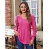 Zeagoo Women’s Puff Long Sleeve Shirts Pleated V Neck Fall Tunic Tops Blouse Dressy Casual Summer T-Shirts(Hot Pink)