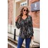 Zeagoo Women’s Puff Long Sleeve Shirts Pleated V Neck Fall Tunic Tops Blouse Dressy Casual Summer T-Shirts(Leopard 432)
