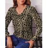 Zeagoo Women’s Puff Long Sleeve Shirts Pleated V Neck Fall Tunic Tops Blouse Dressy Casual Summer T-Shirts(Leopard)