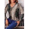 Zeagoo Women’s Puff Long Sleeve Shirts Pleated V Neck Fall Tunic Tops Blouse Dressy Casual Summer T-Shirts(Multicolor 278)