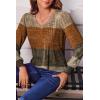 Zeagoo Women’s Puff Long Sleeve Shirts Pleated V Neck Fall Tunic Tops Blouse Dressy Casual Summer T-Shirts(Multicoloured 398)