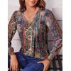Zeagoo Women’s Puff Long Sleeve Shirts Pleated V Neck Fall Tunic Tops Blouse Dressy Casual Summer T-Shirts(Multicoloured 721)