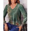 Zeagoo Women’s Puff Long Sleeve Shirts Pleated V Neck Fall Tunic Tops Blouse Dressy Casual Summer T-Shirts(Pa171)