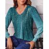 Zeagoo Women’s Puff Long Sleeve Shirts Pleated V Neck Fall Tunic Tops Blouse Dressy Casual Summer T-Shirts(Xh363)