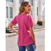 Zeagoo Women’s Puff Short Sleeve Boho Shirts Casual V Neck Floral Solid Summer Blouse Pleated Tunic Top(A-hot Pink)
