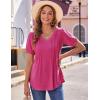 Zeagoo Women’s Puff Short Sleeve Boho Shirts Casual V Neck Floral Solid Summer Blouse Pleated Tunic Top(A-hot Pink)