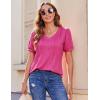 Zeagoo Women’s Puff Short Sleeve Boho Shirts Casual V Neck Floral Solid Summer Blouse Pleated Tunic Top(A-hot Pink)