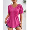 Zeagoo Women’s Puff Short Sleeve Boho Shirts Casual V Neck Floral Solid Summer Blouse Pleated Tunic Top(A-hot Pink)