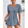 Zeagoo Women’s Puff Short Sleeve Boho Shirts Casual V Neck Floral Solid Summer Blouse Pleated Tunic Top(A-pa236)