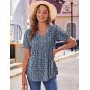 Zeagoo Women’s Puff Short Sleeve Boho Shirts Casual V Neck Floral Solid Summer Blouse Pleated Tunic Top(A-pa236)