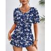 Zeagoo Women’s Puff Short Sleeve Boho Shirts Casual V Neck Floral Solid Summer Blouse Pleated Tunic Top(Bf126)
