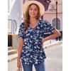 Zeagoo Women’s Puff Short Sleeve Boho Shirts Casual V Neck Floral Solid Summer Blouse Pleated Tunic Top(Bf126)