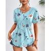 Zeagoo Women’s Puff Short Sleeve Boho Shirts Casual V Neck Floral Solid Summer Blouse Pleated Tunic Top(Bf139)