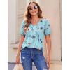 Zeagoo Women’s Puff Short Sleeve Boho Shirts Casual V Neck Floral Solid Summer Blouse Pleated Tunic Top(Bf139)